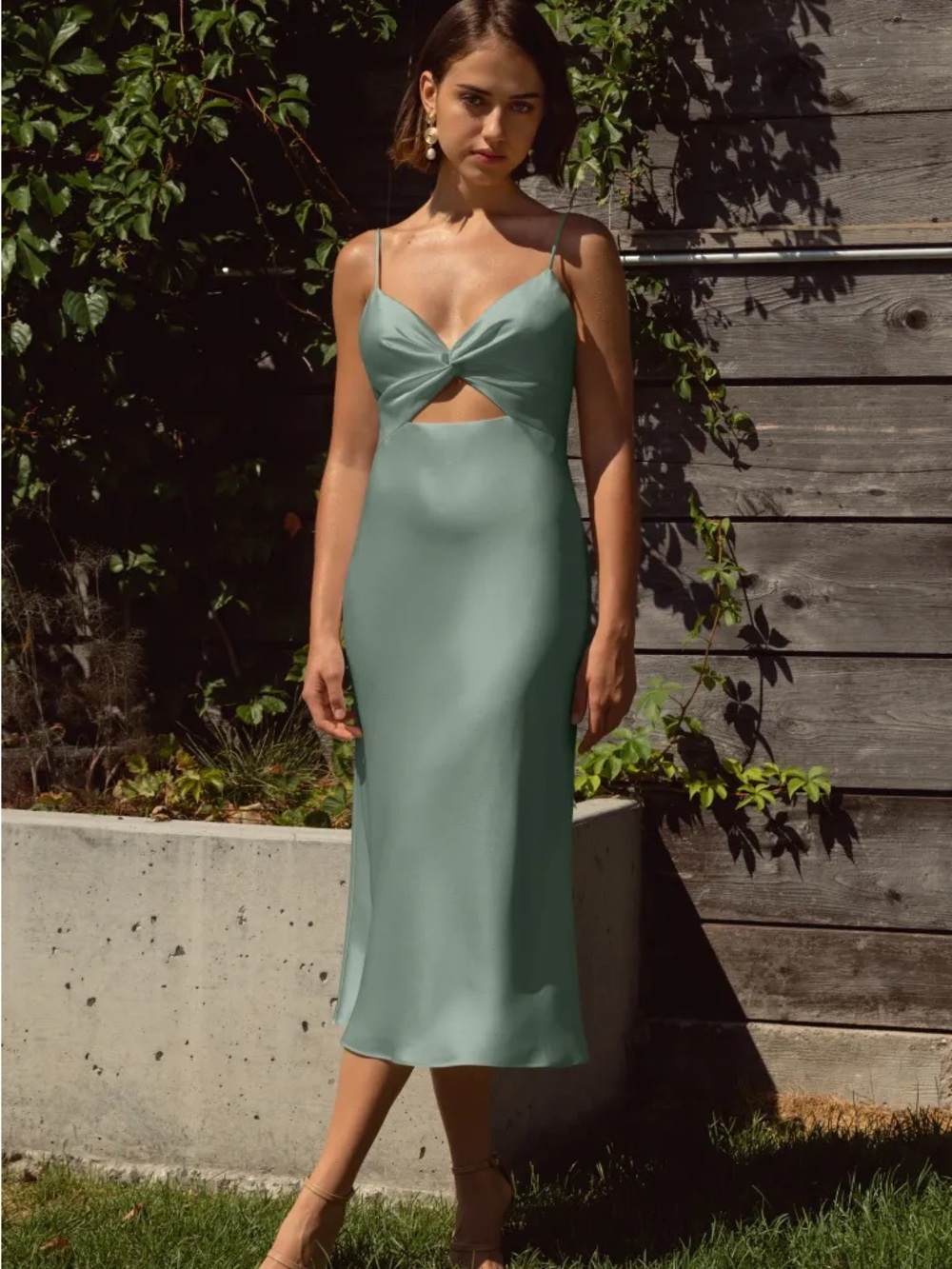 NWT Jenny Yoo Adelaide Dress Eucalyptus‎ Satin Midi Bridesmaid Cocktail Green 14